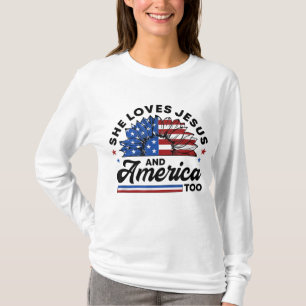 She Loves Jesus And America Too Christian Women US T-Shirt