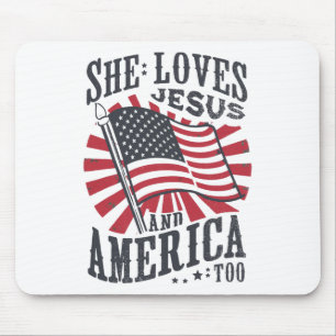 She Loves Jesus And America Too Flag Christian 4th Mouse Pad