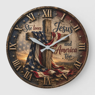 She Loves Jesus and America Too Large Clock