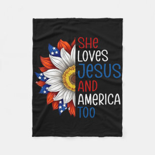 She Loves Jesus And America Too Sunflower Christia Fleece Blanket