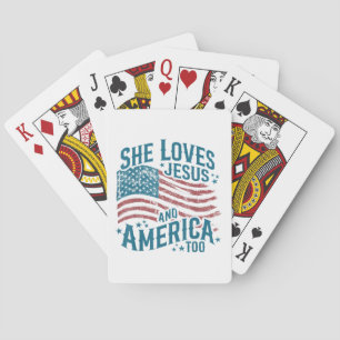 She Loves Jesus and America Too USA Flag 4th of Ju Playing Cards