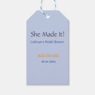 SHE MADE IT BRIDAL SHOWER BLUE ORANGE STYLISH TREN GIFT TAGS