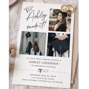 She Made It Photo Graduation Invitation Editable