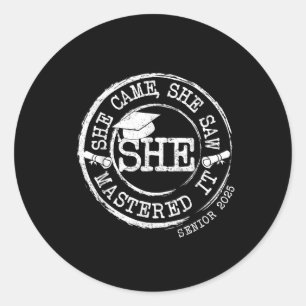 She Mastered It Masters Degree Graduation Retro Cl Classic Round Sticker