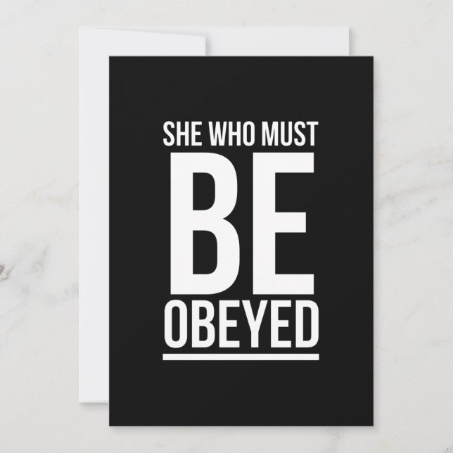 She must be obeyed funny gifts for her white thank you card (Front)