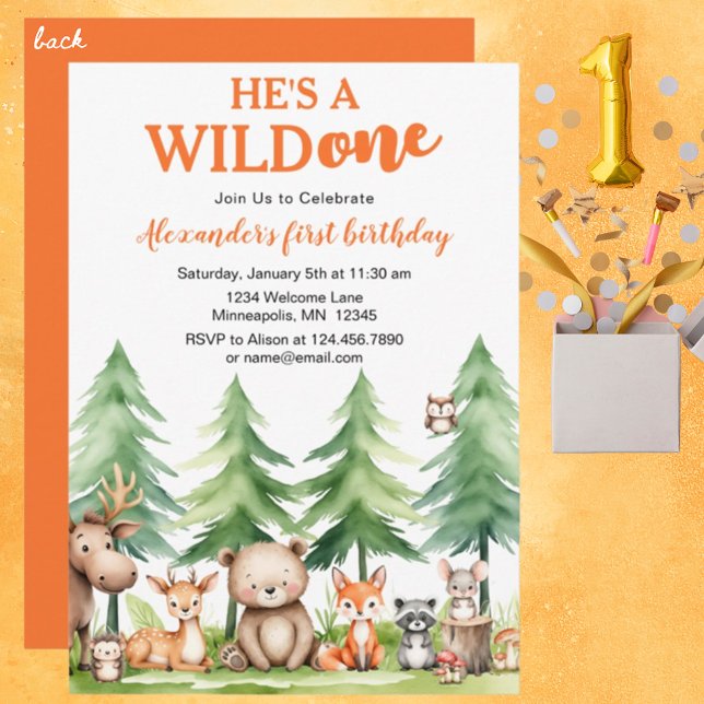 She or He's a wild one Woodland Animals 1st B-day Invitation (Creator Uploaded)