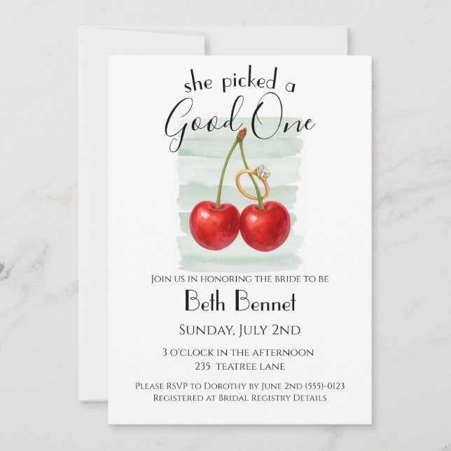 She picked a good one - bridal shower invitation (Front)