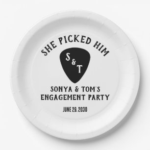 She Picked Him! Guitar Engagement Party Paper Plate