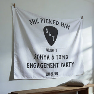 She Picked Him! Guitar Engagement Party Welcome Tapestry