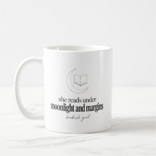 She Reads Under Moonlight And Margins Bookish Moon Coffee Mug