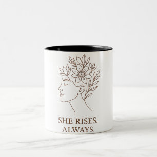 She Rises. Always — Minimalist Empowerment Design Two-Tone Coffee Mug