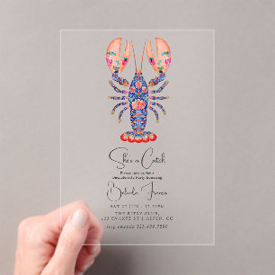 She’s a Catch Coastal Bachelorette Party Acrylic Invitations