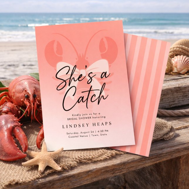 She’s a Catch Coastal Lobster Bridal Shower  Invitation (Creator Uploaded)