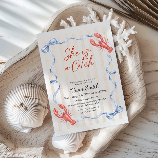 She’s a Catch Costal Lobster Bridal Shower  Invitation (Creator Uploaded)