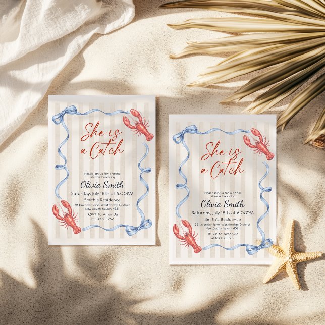 She’s a Catch Costal Lobster Summer Bridal Shower  Invitation (Creator Uploaded)