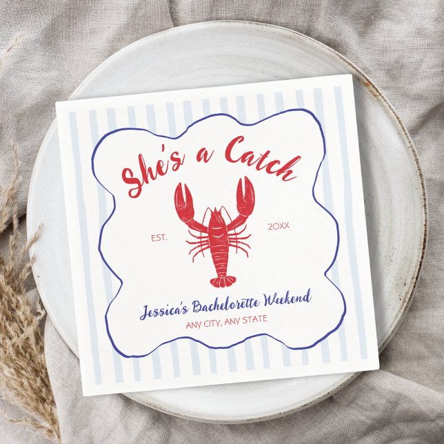 She’s a Catch Lobster Bachelorette Party Napkin (She’s a Catch Lobster Bachelorette Party Napkins)