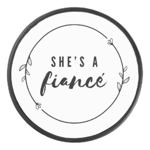 She’s a Fiancé Elegant Engagement Bride to Be Gift Hockey Puck