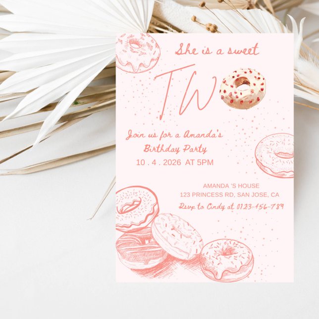 She’s a Sweet TWO Donut Girl’s 2nd Birthday Party Invitation (Creator Uploaded)