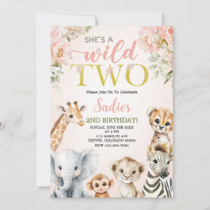 She’s a Wild Two Floral Safari Girl 2nd Birthday Invitation