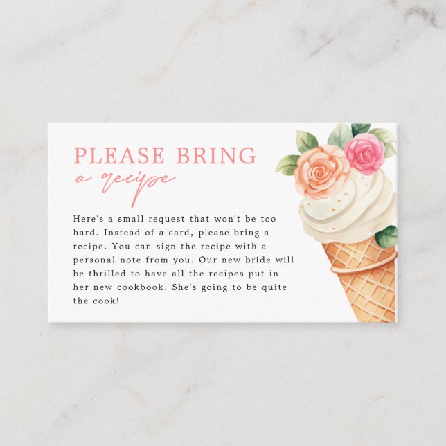 She’s Been Scooped Up Bridal Shower Recipe Request Enclosure Card (Front)