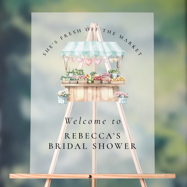She’s fresh off the market Bridal Shower Welcome Acrylic Sign (Neutral)