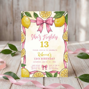 She’s Freshly 13 Citrus Lemon Pink Bow Birthday Invitation