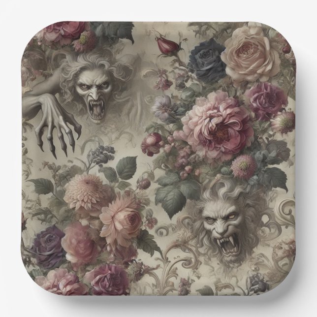 She’s Got Claws – Gothic Floral  Paper Plate (Front)