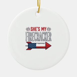 She’s My Firecracker Patriotic Couple Design_1 Ceramic Tree Decoration