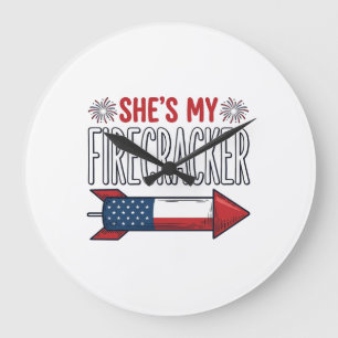 She’s My Firecracker Patriotic Couple Design_1 Large Clock
