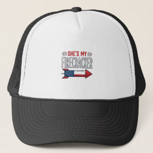 She’s My Firecracker Patriotic Couple Design_1 Trucker Hat