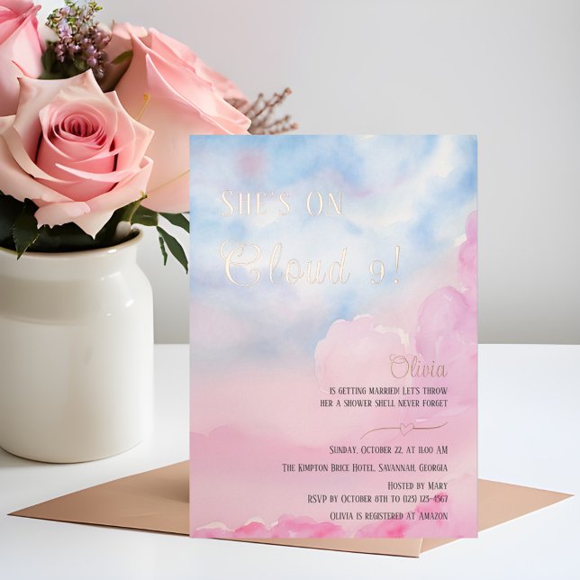 She’s On Cloud 9 Pink Bridal Shower invitation (Creator Uploaded)