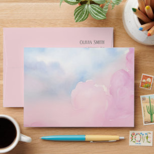 She’s On Cloud 9 Pink Watercolor Bridal Shower Envelope
