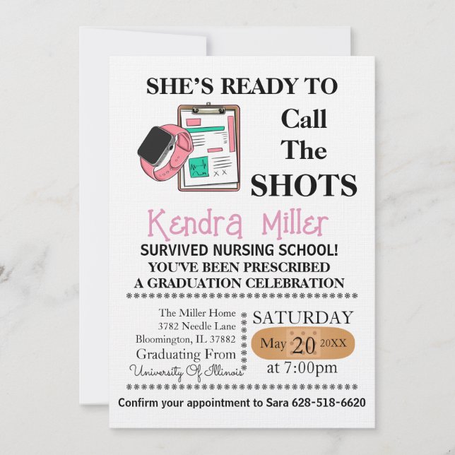She’s Ready To Call The Shots Nursing Graduation I Invitation (Front)