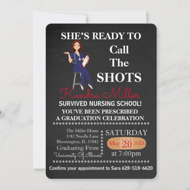 She’s Ready To Call The Shots Nursing Graduation I Invitation (Front)