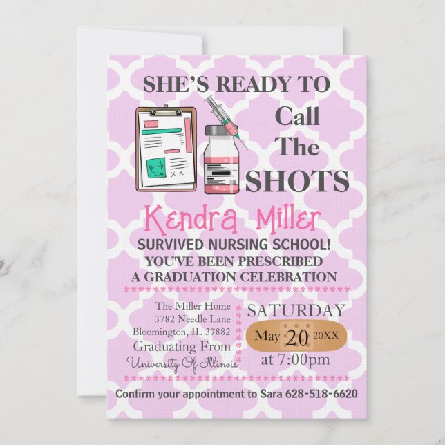 She’s Ready To Call The Shots Nursing Graduation Invitation (Front)