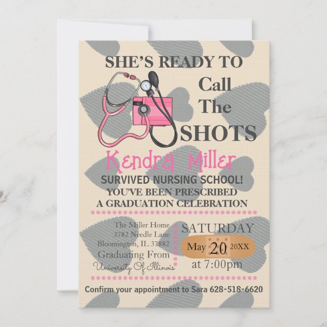 She’s Ready To Call The Shots Nursing Graduation Invitation (Front)