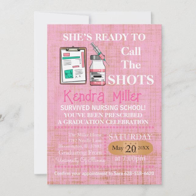 She’s Ready To Call The Shots Nursing Graduation Invitation (Front)
