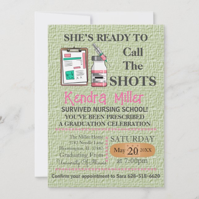 She’s Ready To Call The Shots Nursing Graduation Invitation (Front)
