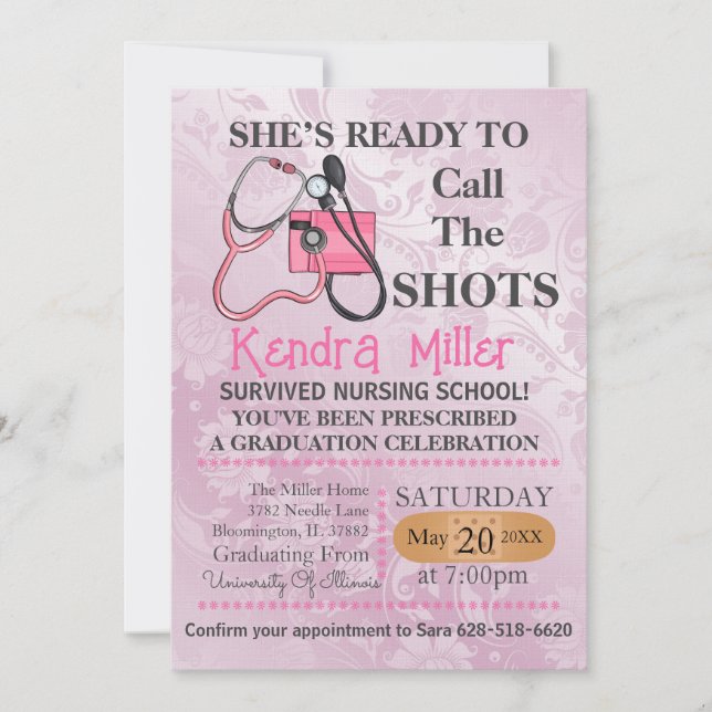 She’s Ready To Call The Shots Nursing Graduation Invitation (Front)