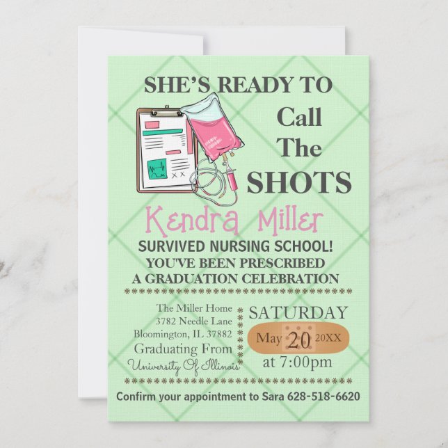 She’s Ready To Call The Shots Nursing Graduation  Invitation (Front)