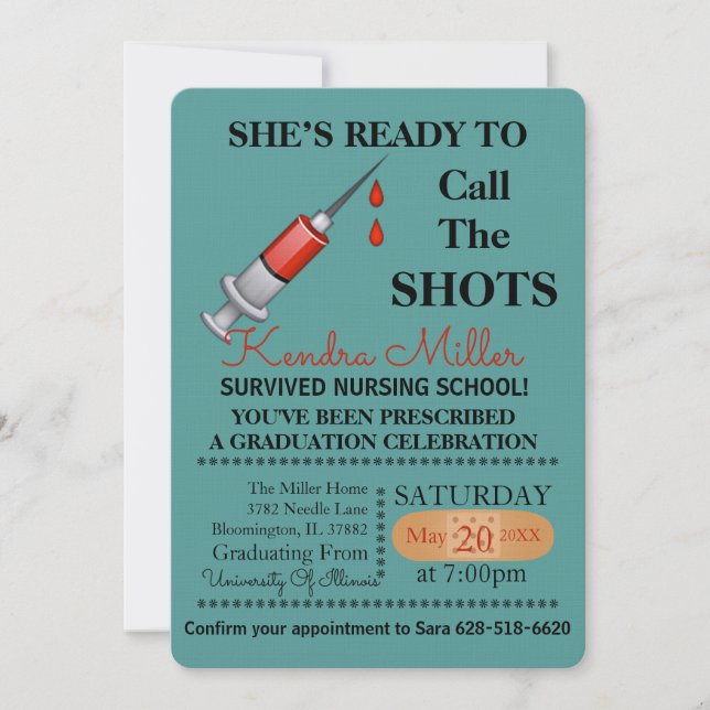 She’s Ready To Call The Shots Nursing Graduation Invitation (Front)
