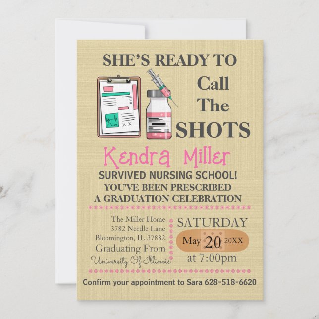 She’s Ready To Call The Shots Nursing Graduation Invitation (Front)