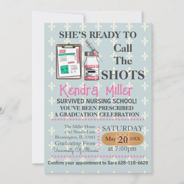 She’s Ready To Call The Shots Nursing Graduation Invitation (Front)
