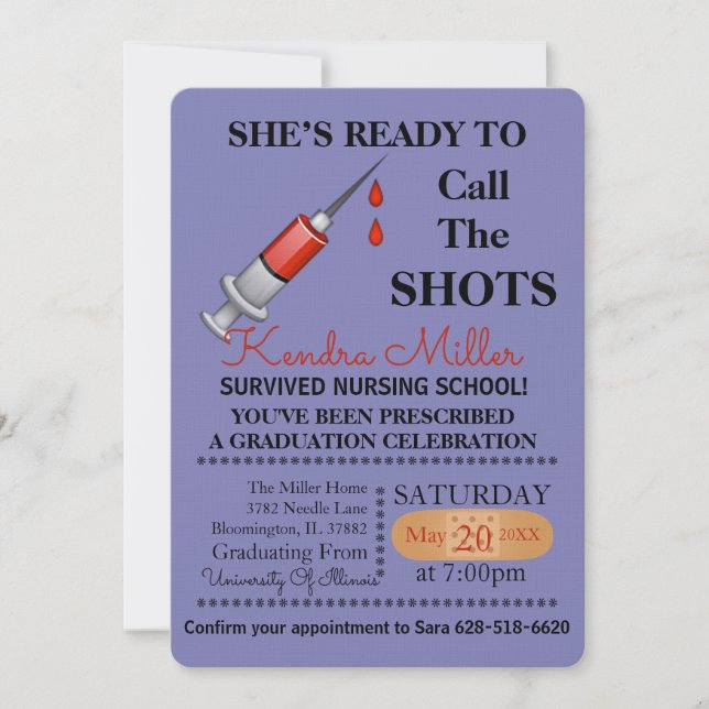 She’s Ready To Call The Shots Nursing Graduation Invitation (Front)