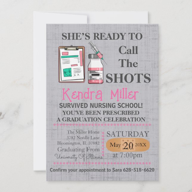 She’s Ready To Call The Shots Nursing Graduation Invitation (Front)