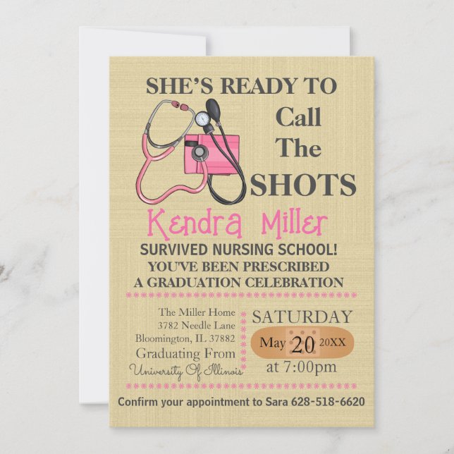 She’s Ready To Call The Shots Nursing Graduation Invitation (Front)