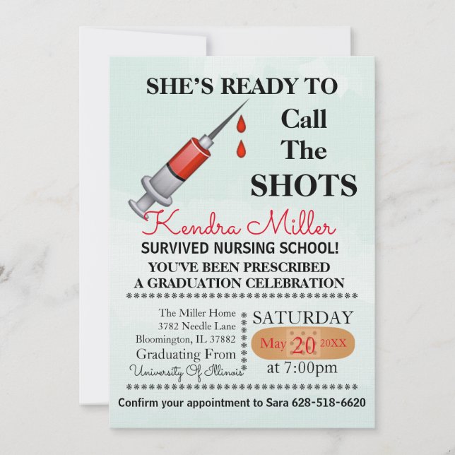 She’s Ready To Call The Shots Nursing Graduation Invitation (Front)