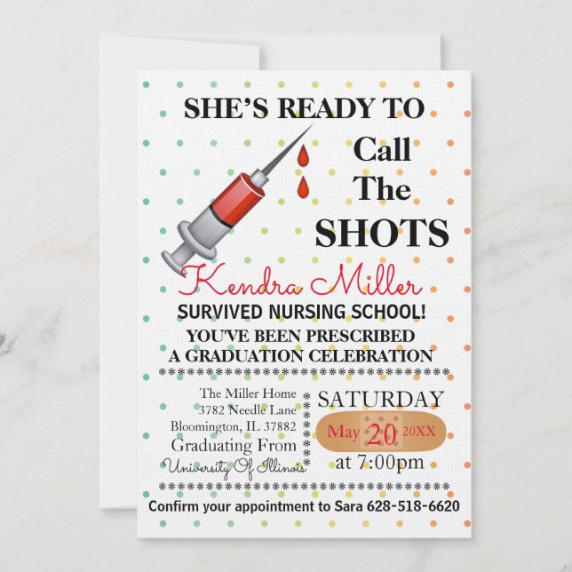 She’s Ready To Call The Shots Nursing Graduation Invitation (Front)