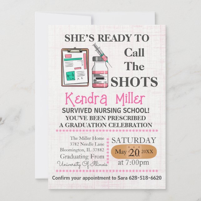 She’s Ready To Call The Shots Nursing Graduation Invitation (Front)