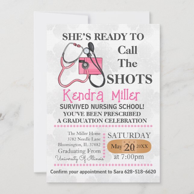She’s Ready To Call The Shots Nursing Graduation Invitation (Front)